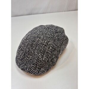Stetson Hat Flat Cap Fitted Mens XL Gray Herringbone Wool Tweed Lined Germany